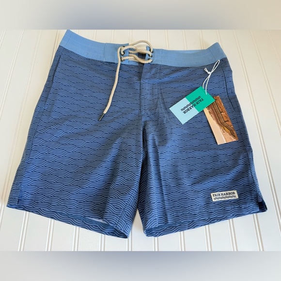 Fair Harbor Nautilus Boardshort 30 Blue Waves Swim Trunks Shorts Men NEW. 993 - Picture 1 of 4